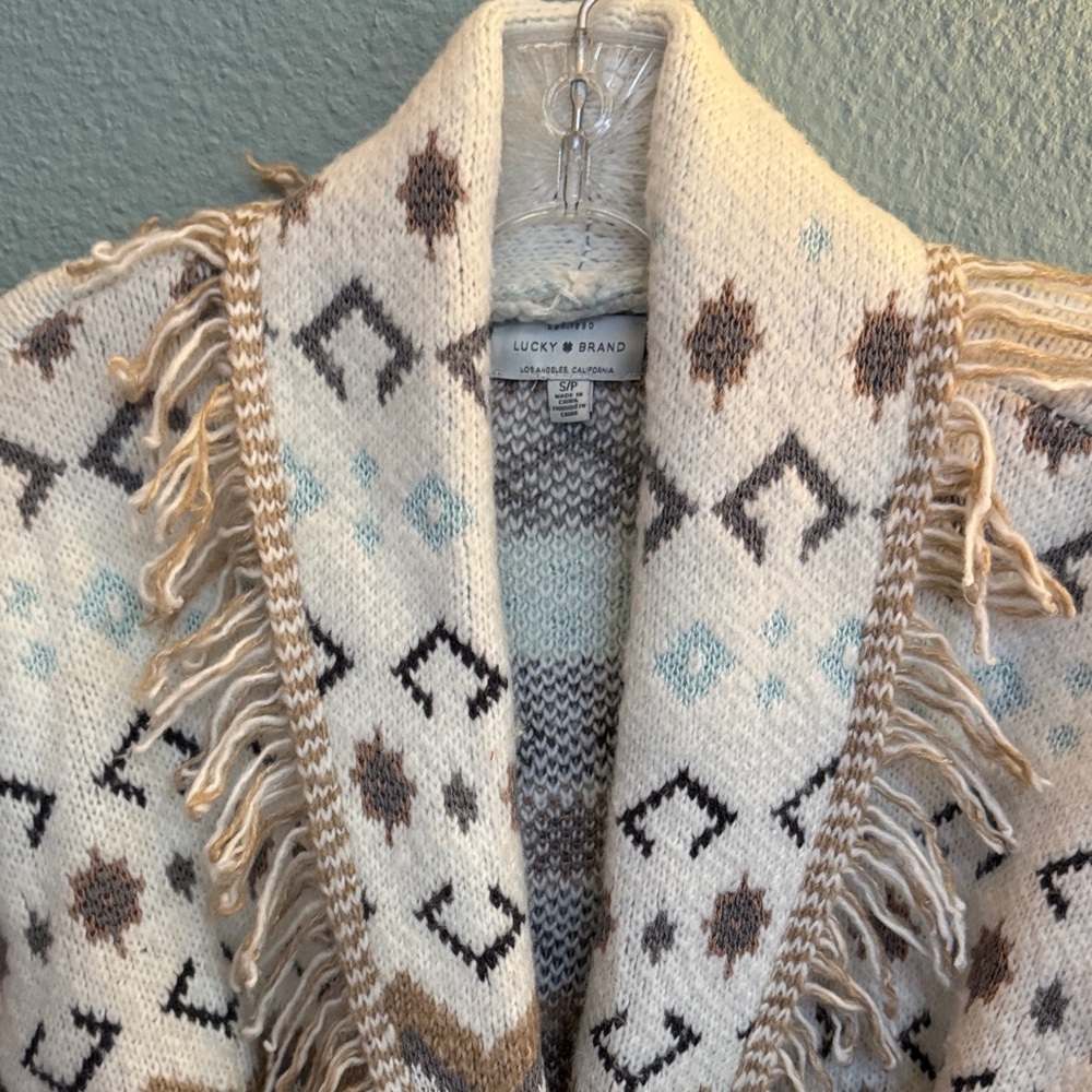 Lucky Brand Western Style Fringe blanket sweater jacket - Picture 3 of 9